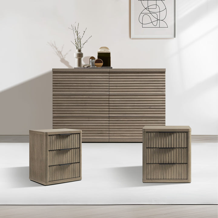 Stria Chest of 6 Drawers and Cas Night Tables Set