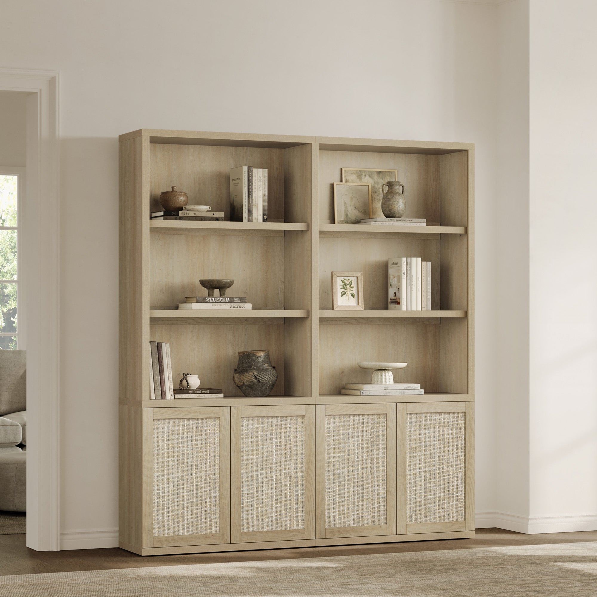 Zura Rattan Bookcase, 71 Inches Tall
