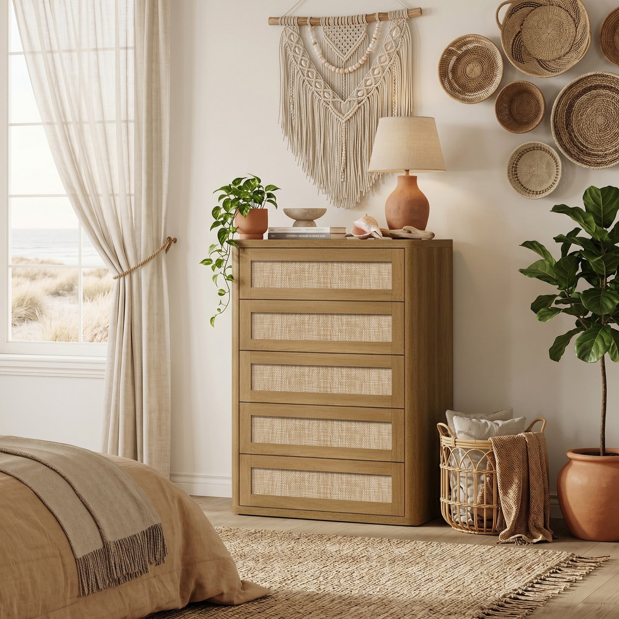 Zura Rattan Dresser, 5 Drawers