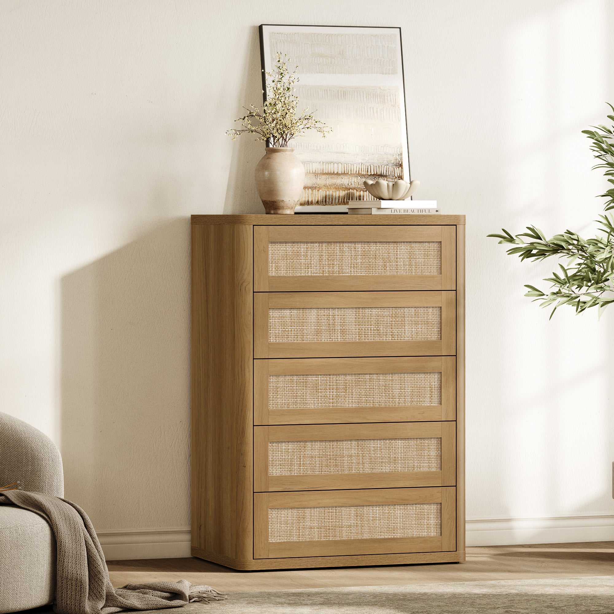 Zura Rattan Dresser, 5 Drawers