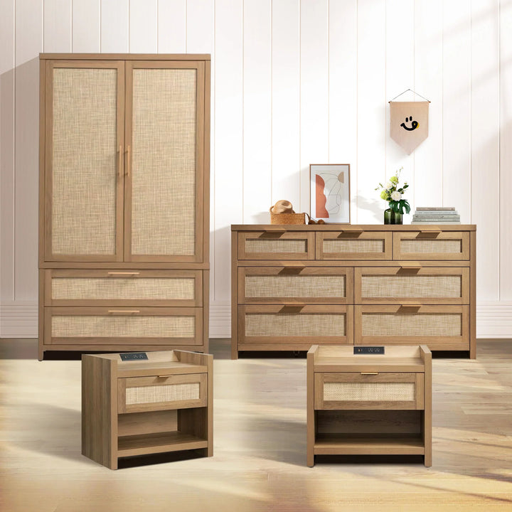 dresser set for bedroom Oregon Storage 56.06 in 6-Piece Taupe Upholstered Bedroom Set