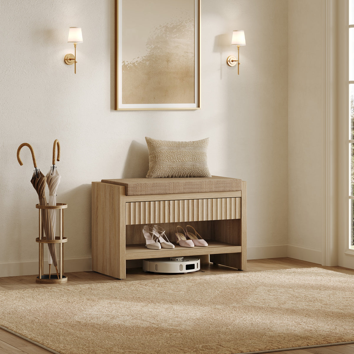 Prelude Upholstered Shoe Storage Bench for Entryway