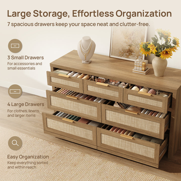 Savanna Rattan 7-Drawer Dresser for Bedroom Storage