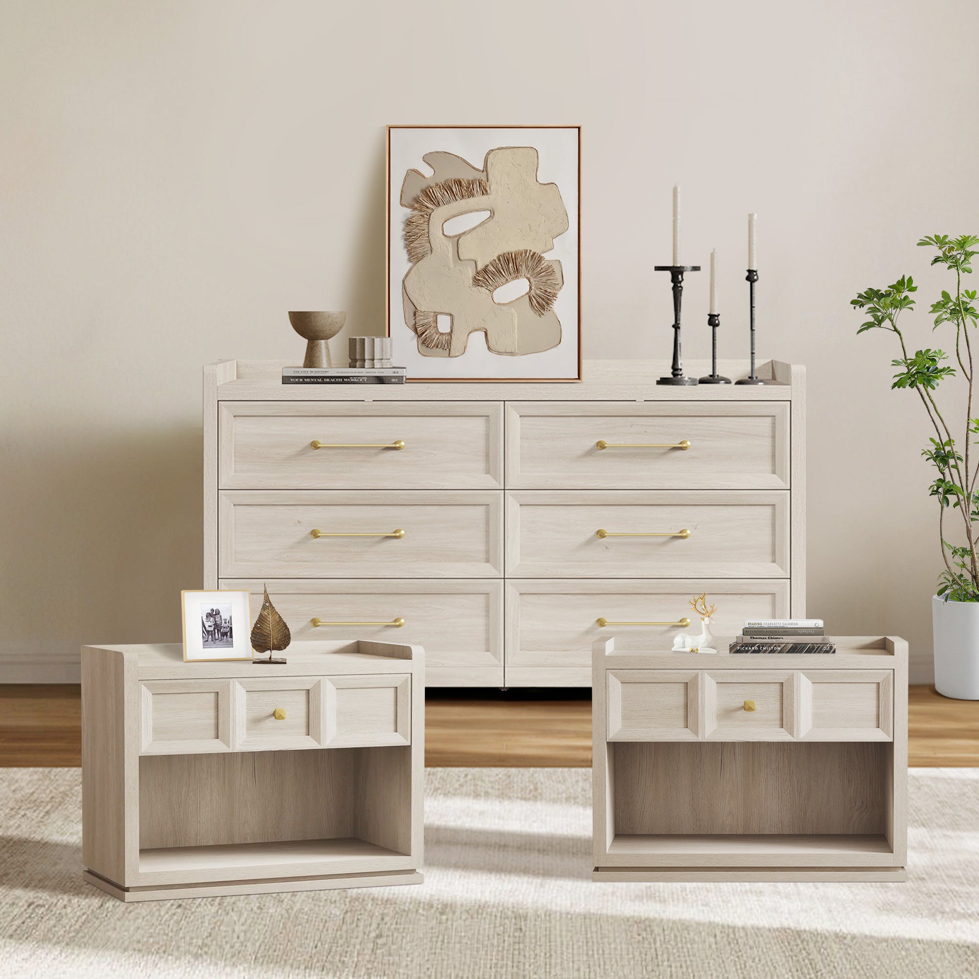 Helio 6-Drawer Dresser and Large Nightstands Set