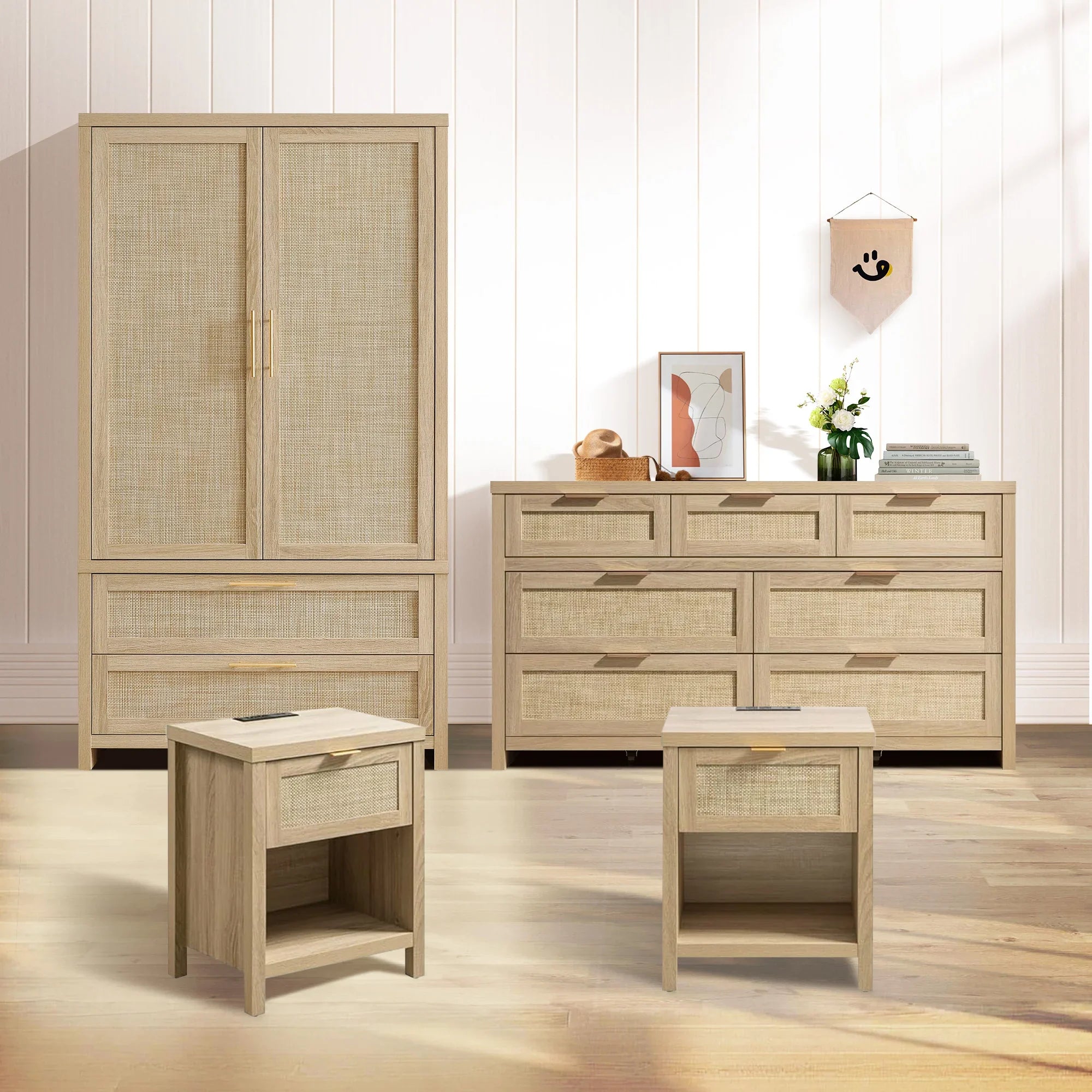 Savanna Wardrobe, Dresser and Nightstands with Charger Set