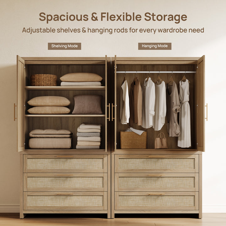 Savanna Boho Wardrobe with Large Storage, Set of 3