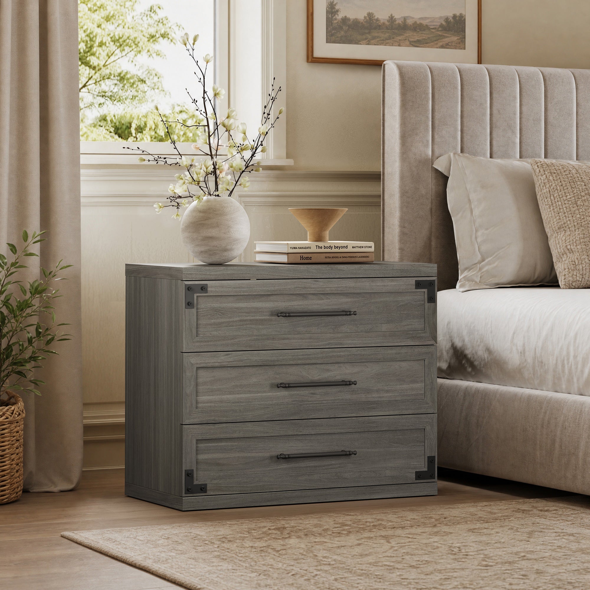 Willow 3-Drawers Nightstands Set - 2 Pieces - Oak Brown
