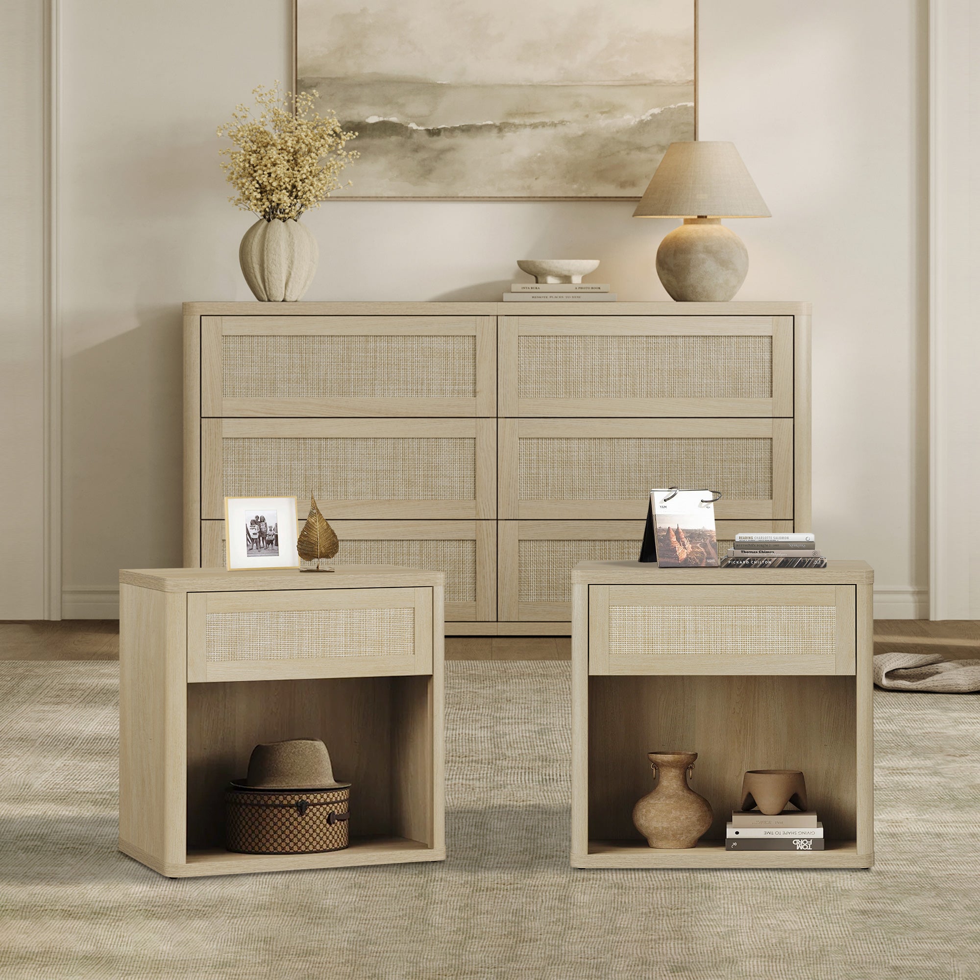 Zura Rattan Dresser and Nightstand with Drawer Set