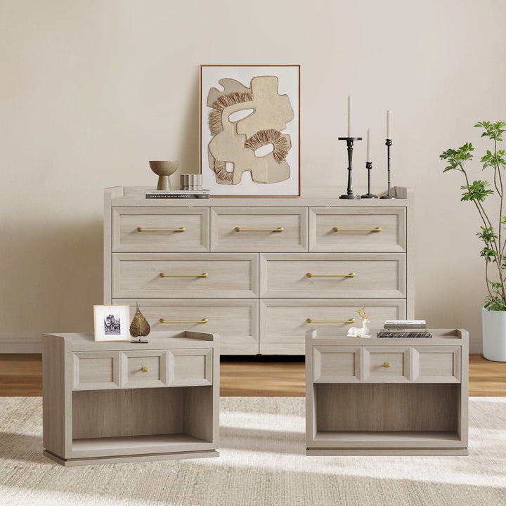 Helio White Dresser and Nightstands Set, Large Storage