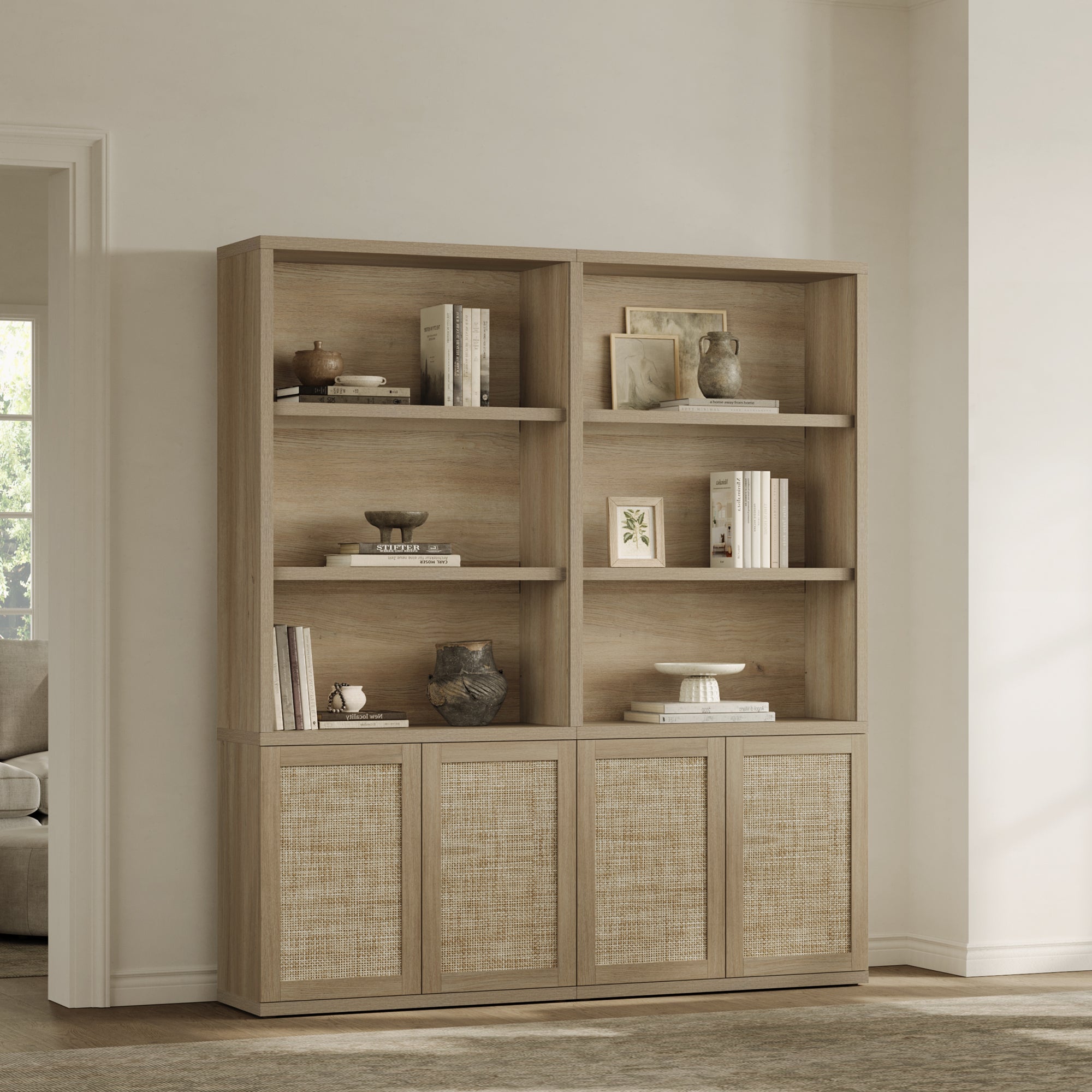 Zura Rattan Bookcase, 71 Inches Tall