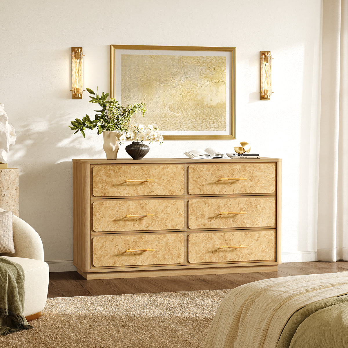 Burluxe Luxury Modern 6 Drawers Dresser, 55'' Wide