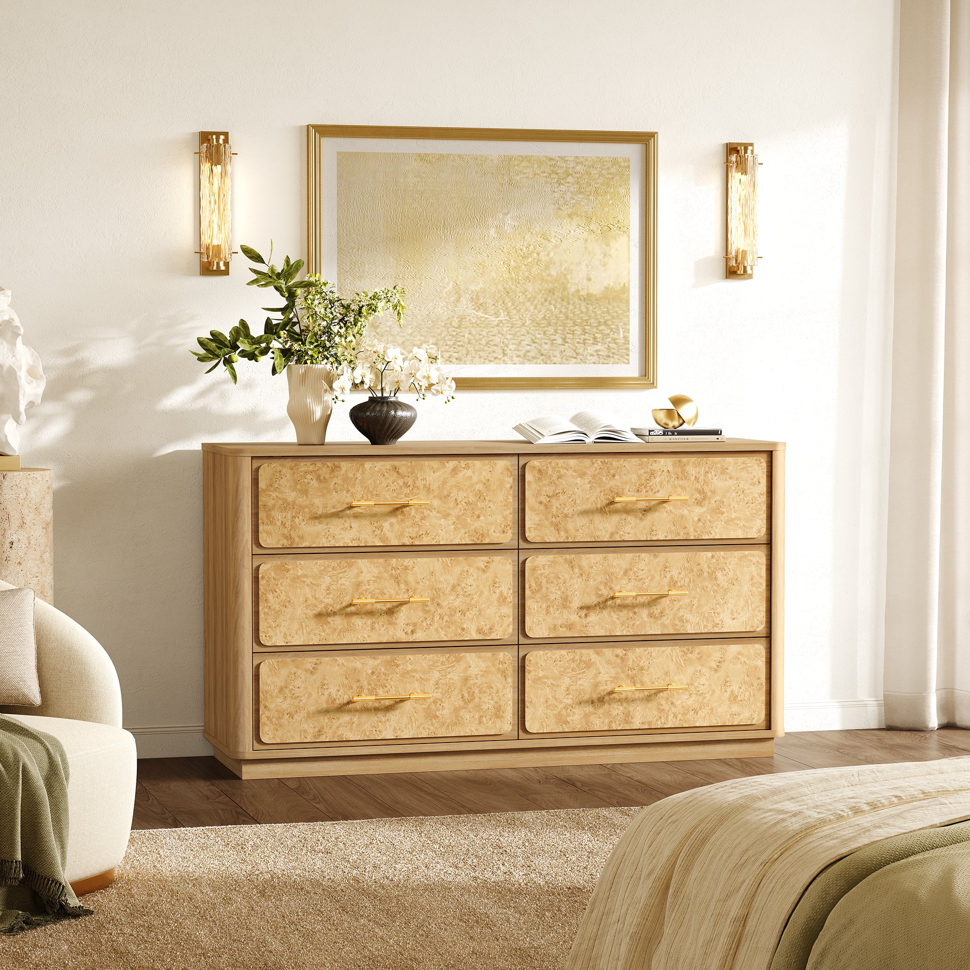 Burluxe Luxury Modern 6 Drawers Dresser, 55'' Wide