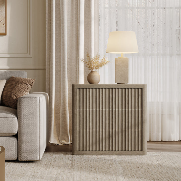 Cas Nightstand with 3 Drawers, Large Storage