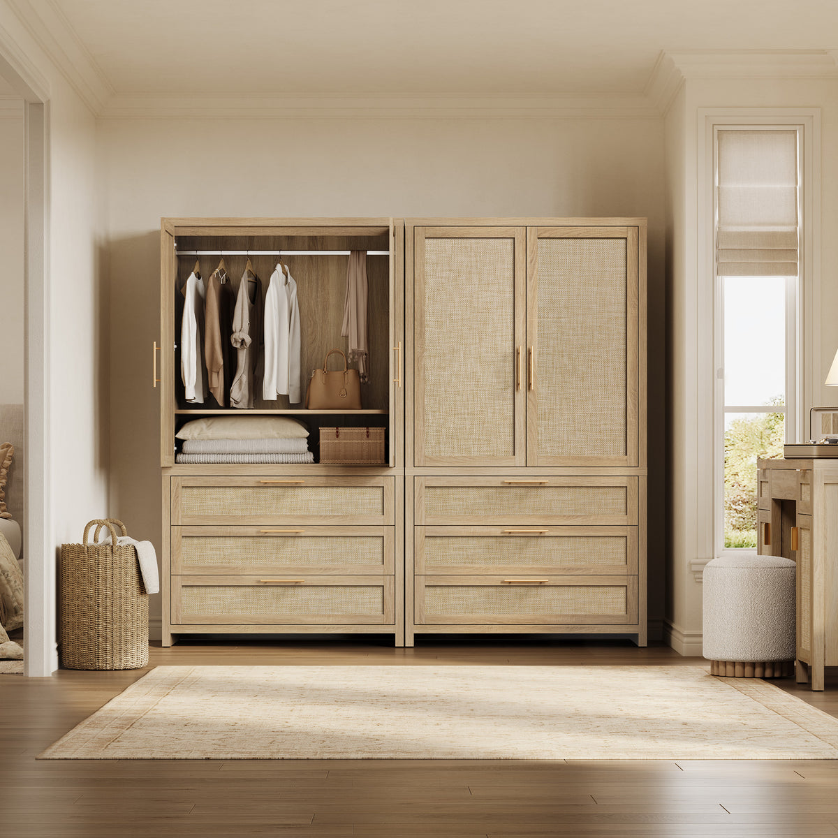 Savanna Rattan Wardrobe, Flexible Storage, Set of 2