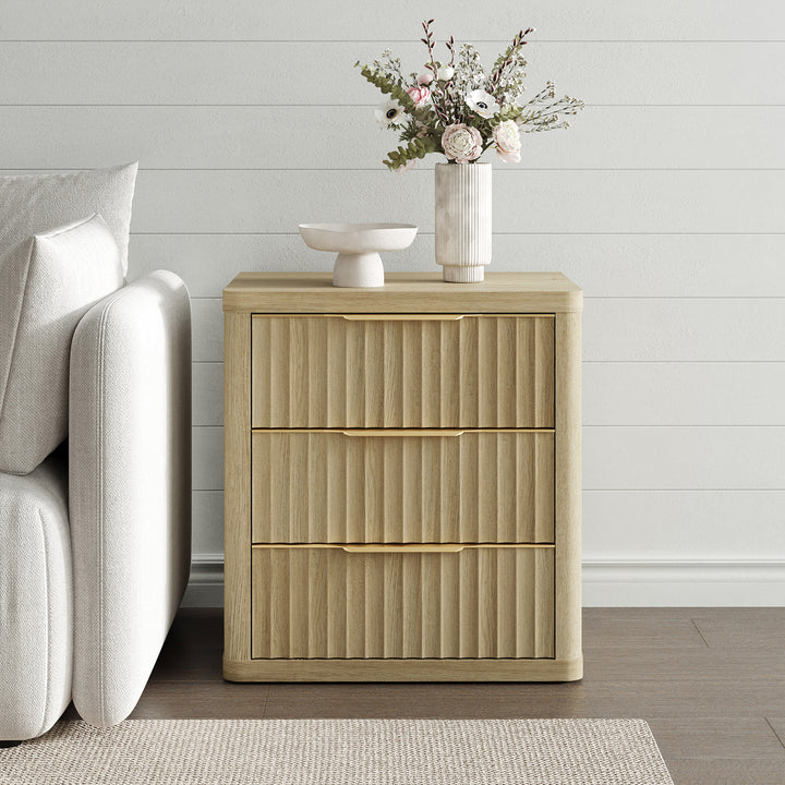 Cas 3 Drawers Nightstand with Golden Handle