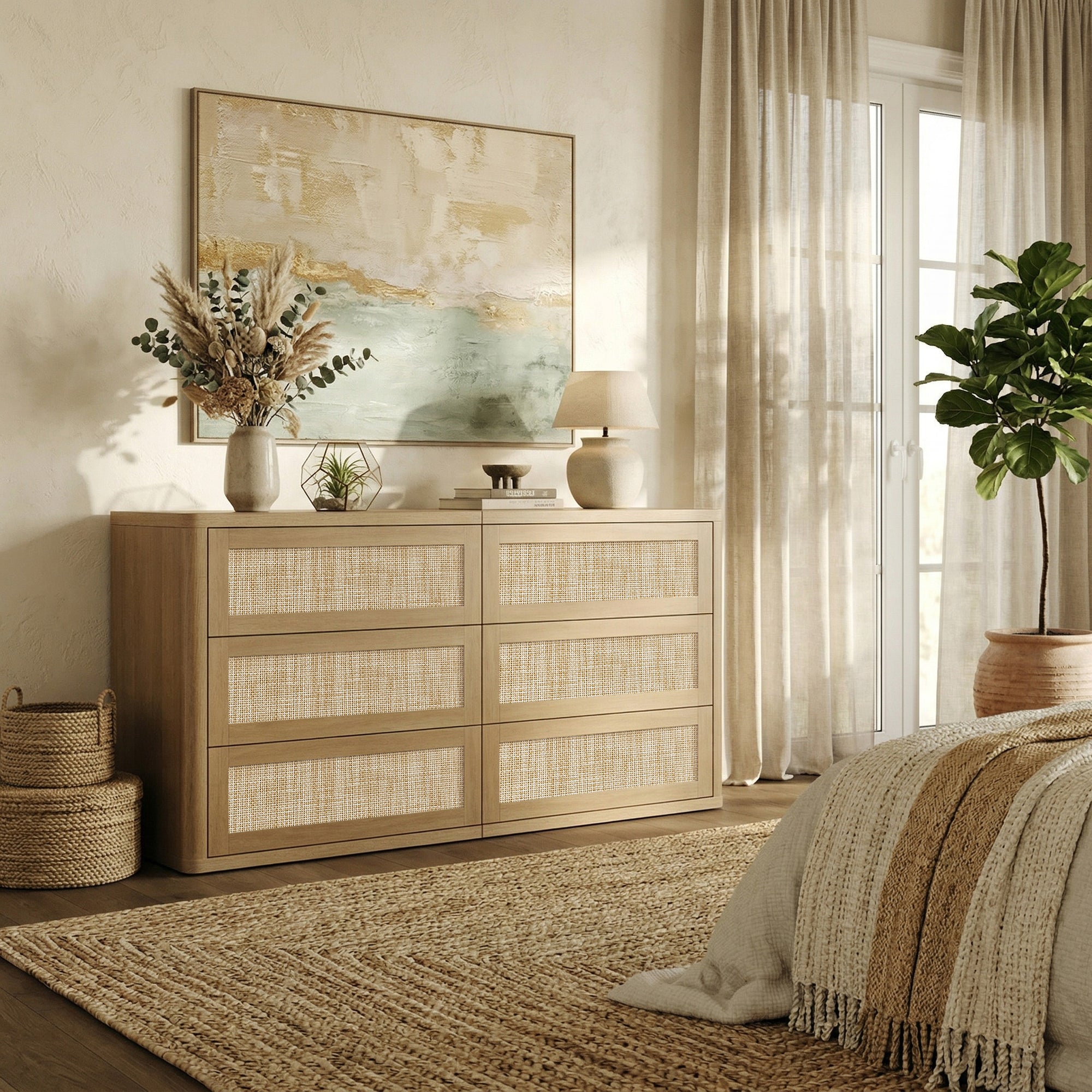 Zura Modular Rattan Dresser and Nightstand with Drawer Set