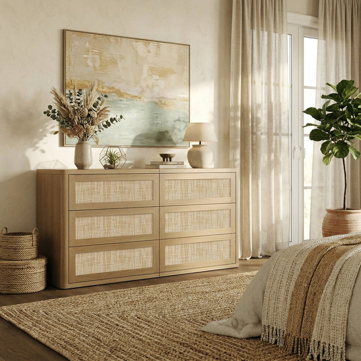 Zura Sectional Rattan Dresser and 3-Drawer Nightstand Set