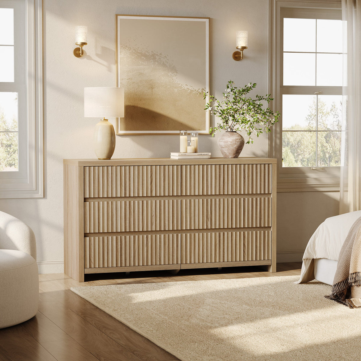 Prelude Modern Dresser with 6 Drawers, 55-Inch Wide