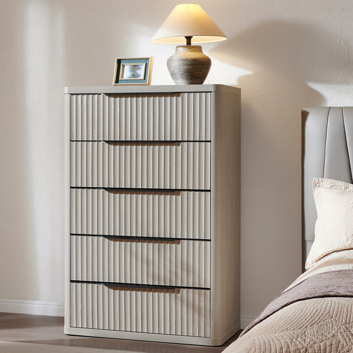 SICOTAS Tall Dresser Fluted 5 Drawer Dressers Vertical Chest of Drawers Organizer, Modern Dresser for Closet Storage for Nursey Bedroom