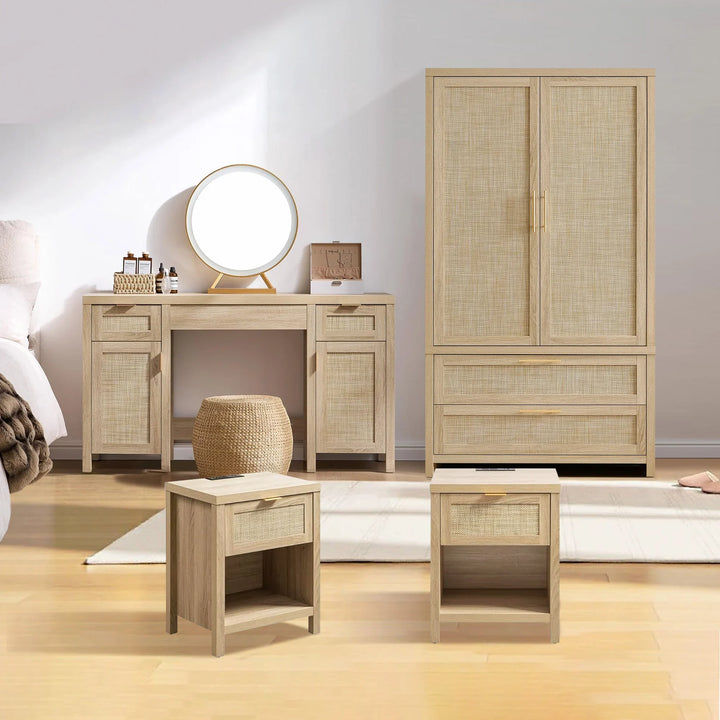 Savanna Makeup Vanity, Wardrobe, Nightstand with Charging Set