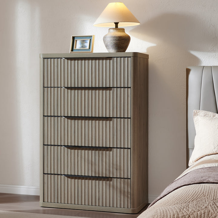 SICOTAS Cas Tall Dresser Fluted 5 Drawer Dressers, 50.7
