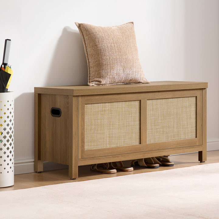 Savanna Flip-Open Rattan Shoe Bench