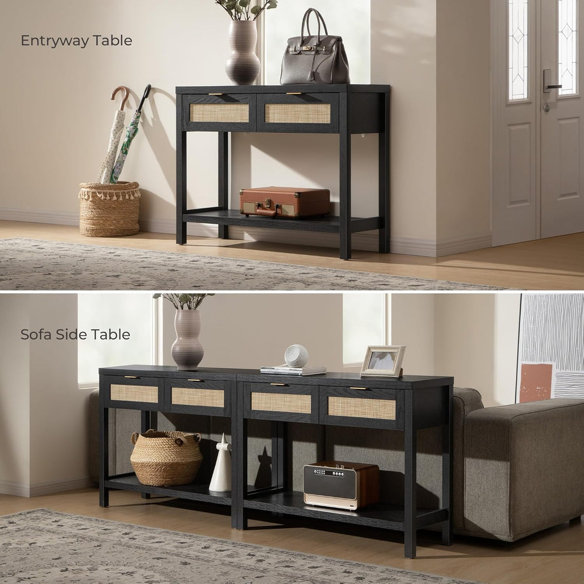 Savanna Black Console Table, Entryway Storage