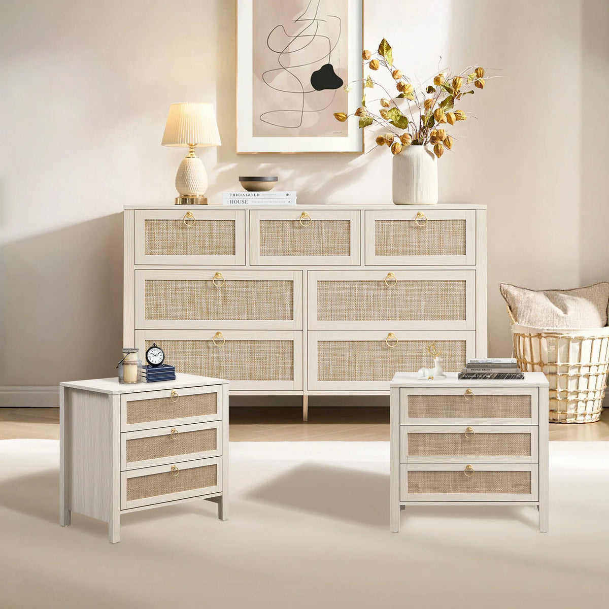 Terra Dresser and 3 Drawers Nightstands Set