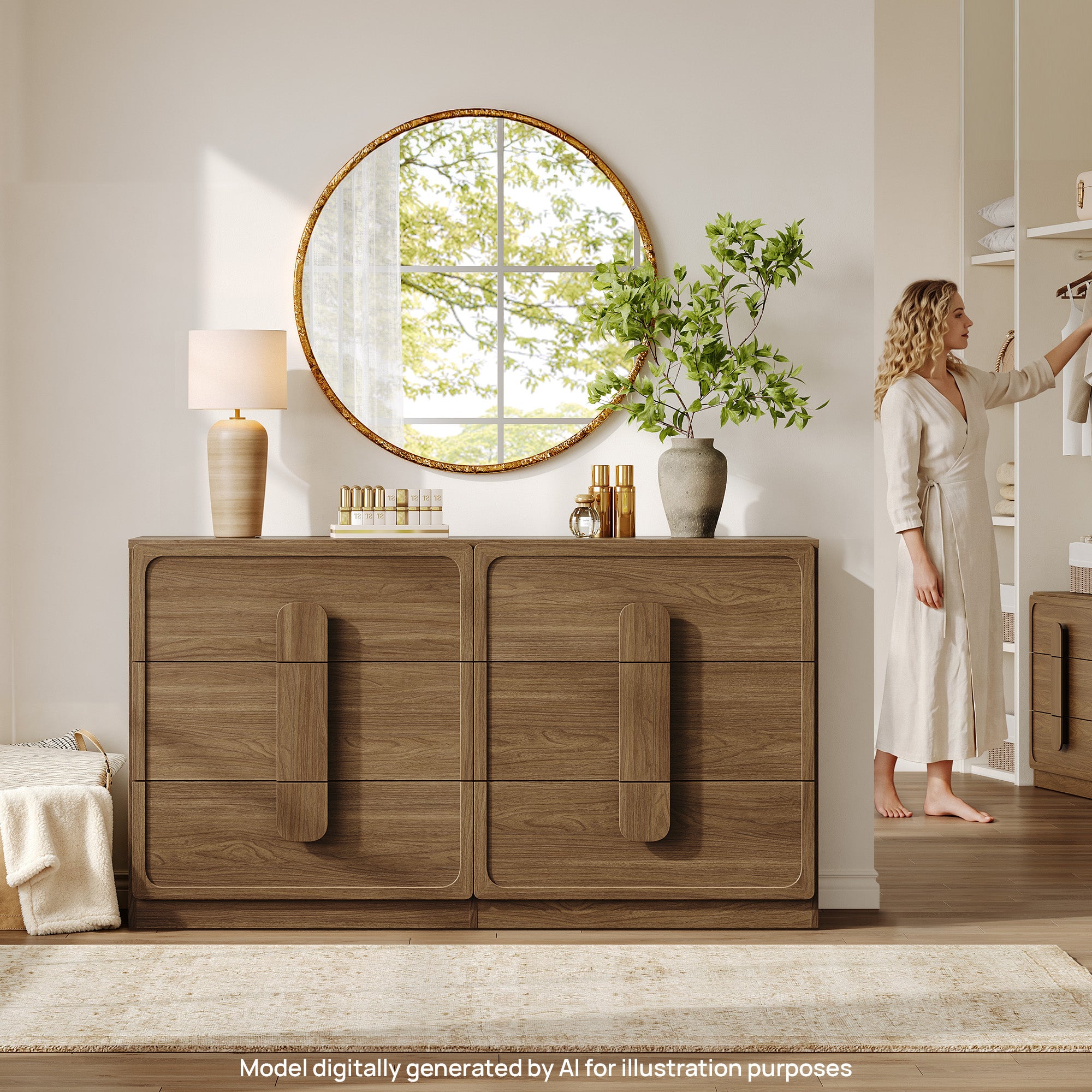 Arcus Bedroom Dresser with 6 Drawers, 53.5Inch Wide