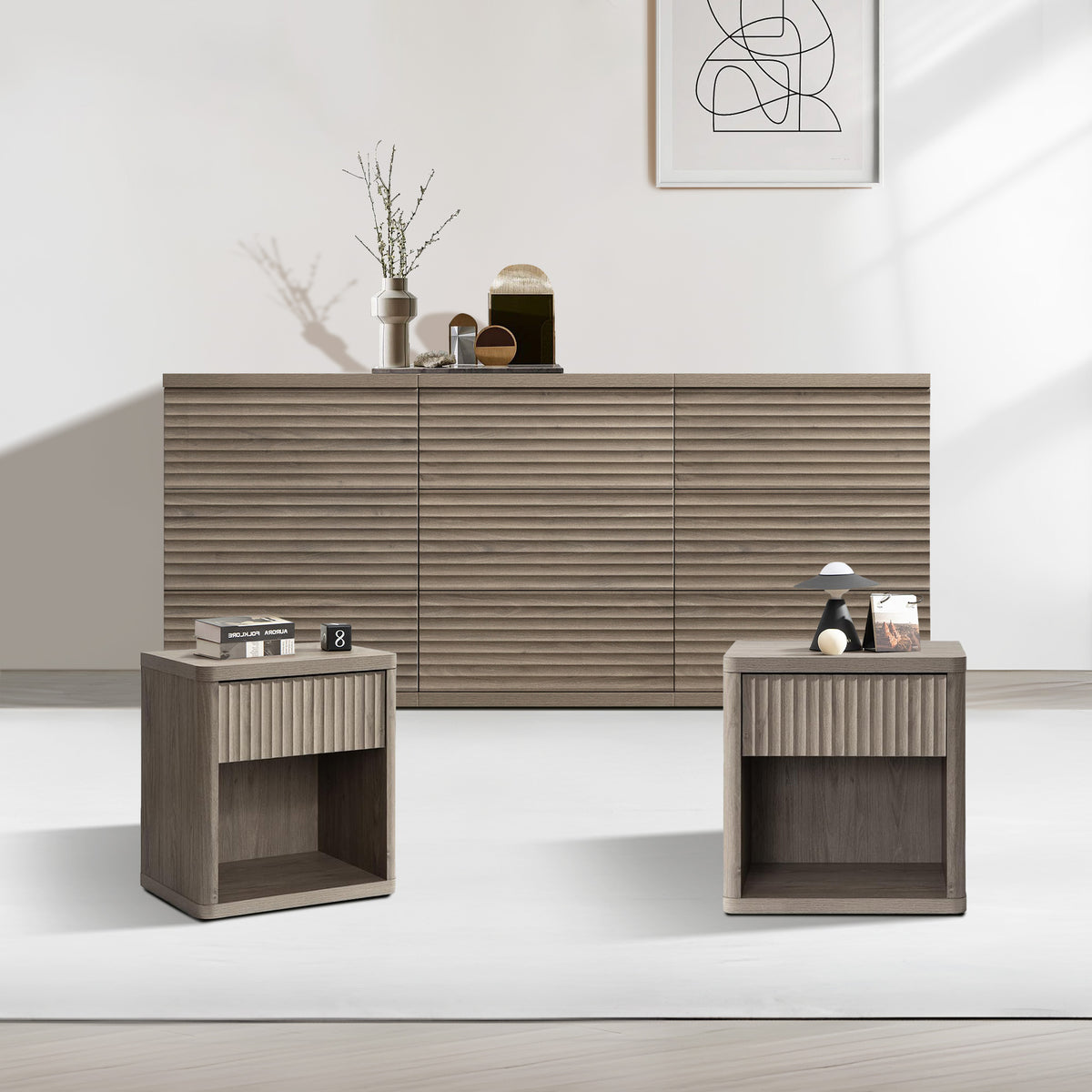 Stria 9-Drawer Dresser and Cas Nightstand Set