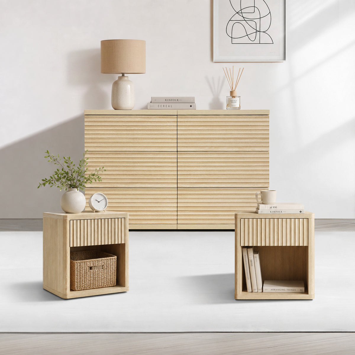 Stria 6 Drawers Dresser and Cas Nightstands Set