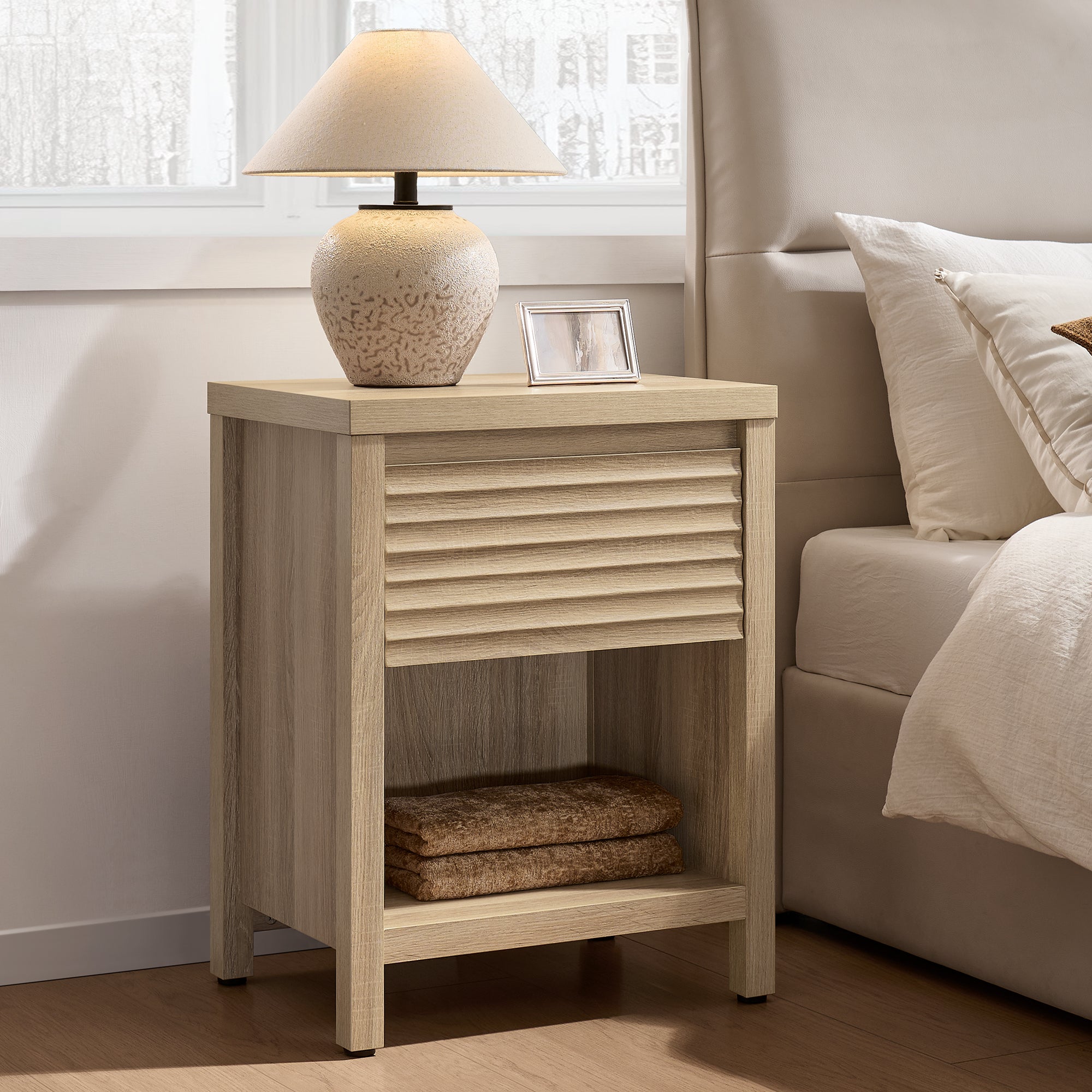 Prelude Wave-Pattern Nightstand with Drawer