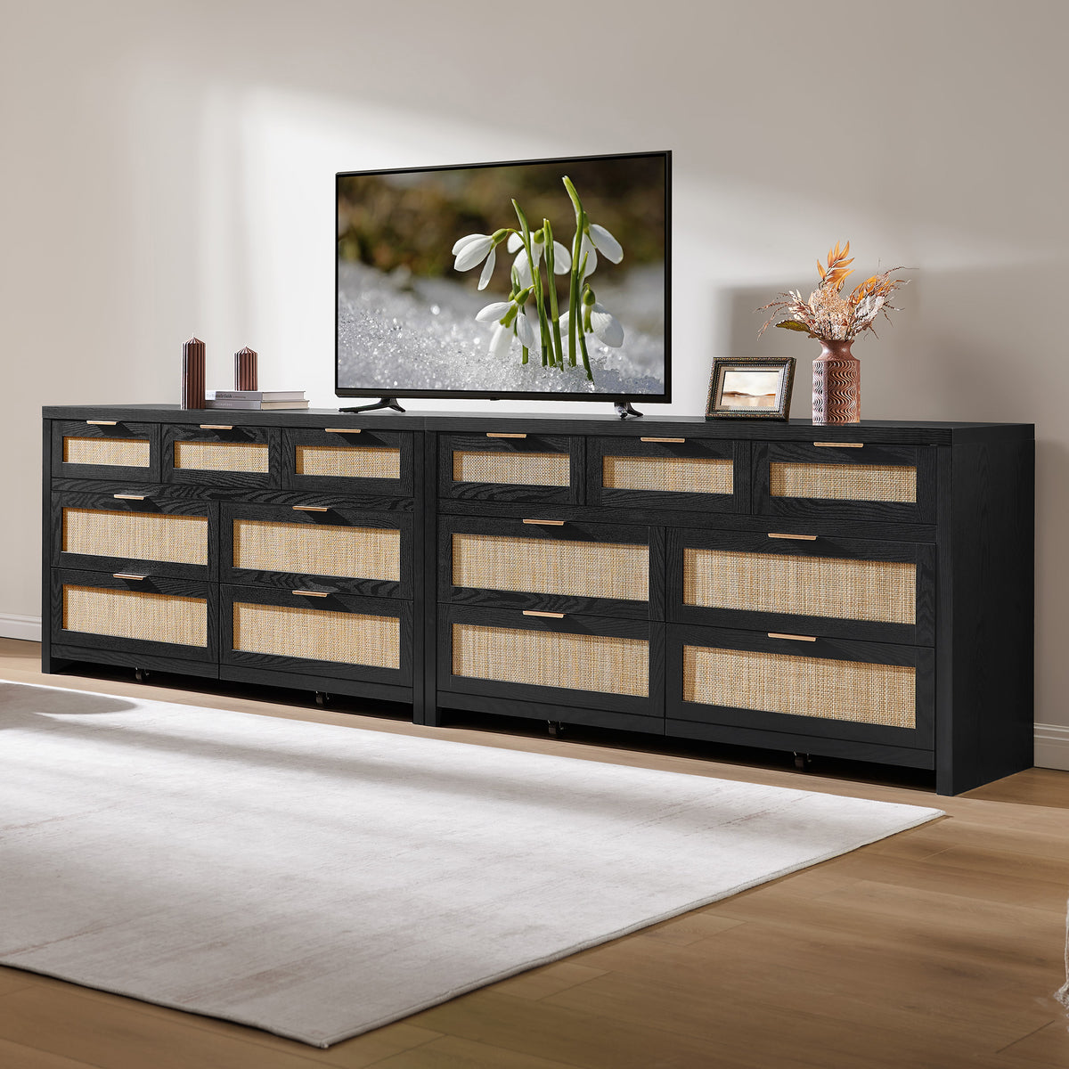 Savanna Dresser with 7 Drawers for Living Room, Set of 2
