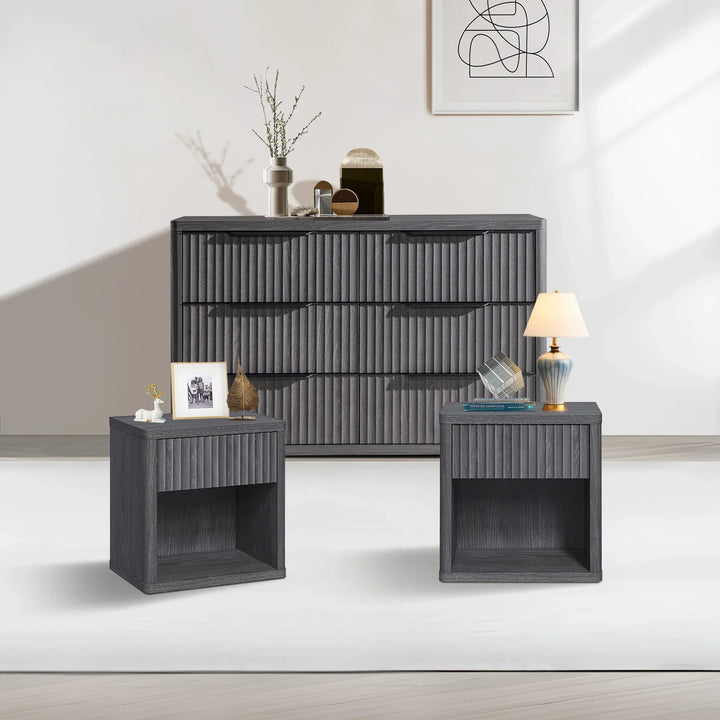 SICOTAS Fluted Dresser and Nightstand 3 Piece Set Bedroom Sets, Grey Alder 6-Drawer Dresser and Nightstand Set, Fluted Drawers Storage Bedroom Sets SICOTAS Fluted Dresser and Nightstand 3 Piece Set Bedroom Sets, Grey Alder 6-Drawer Dresser and Nightstand Set, Fluted Drawers Storage Bedroom Sets