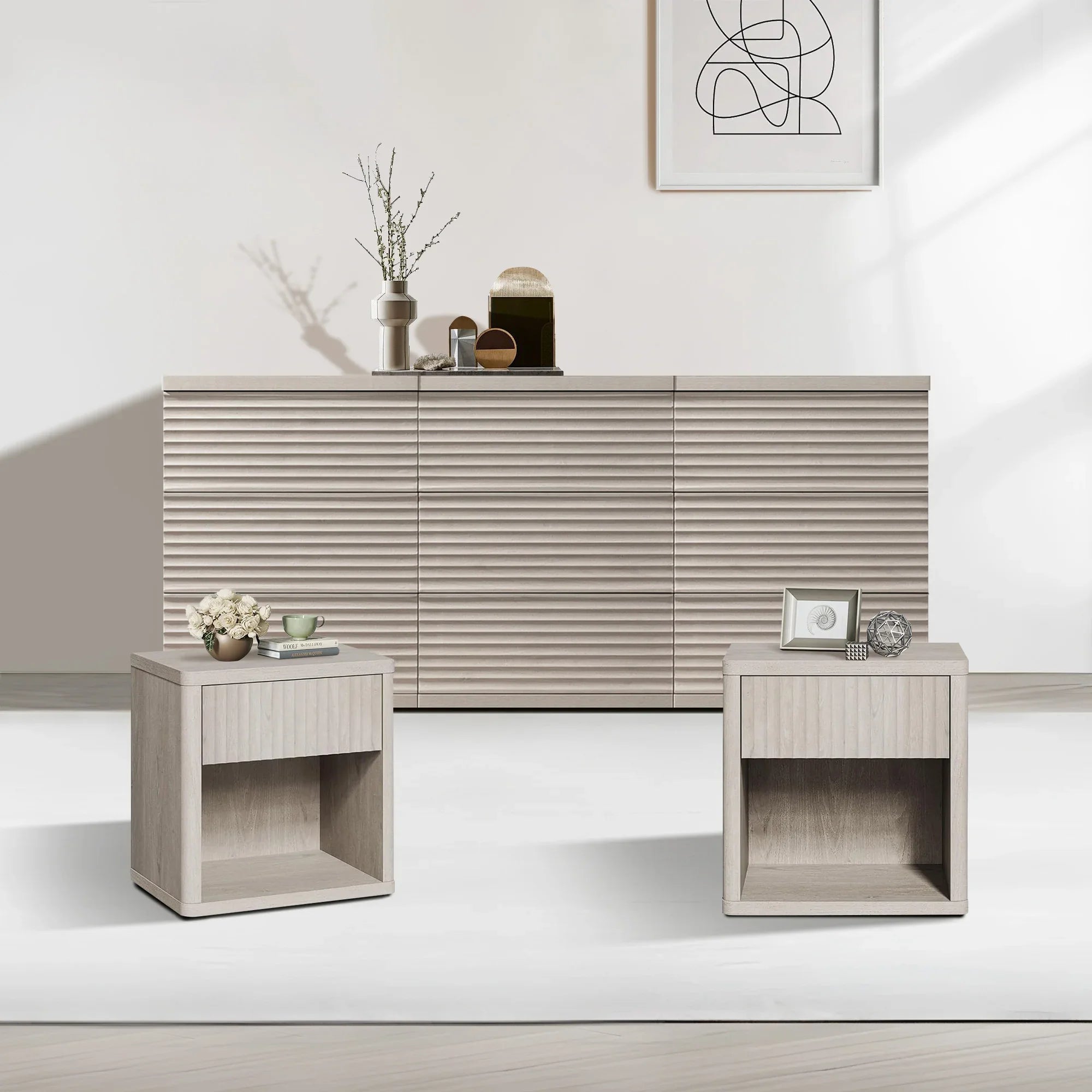 Stria Chest of Drawers and Nightstands Set