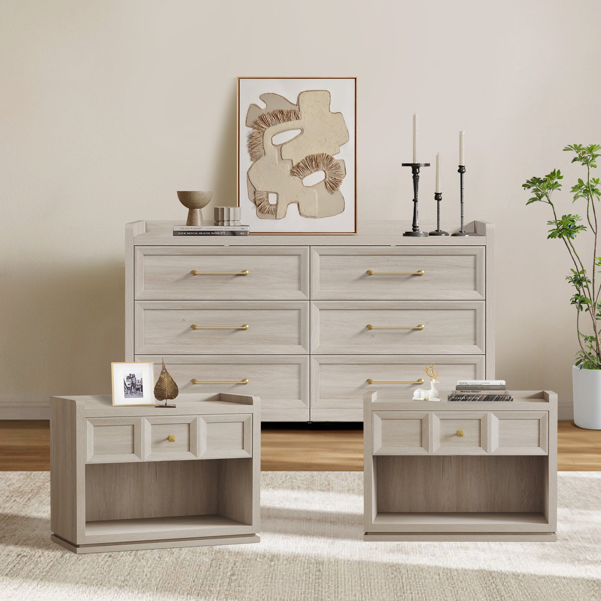 Helio 6-Drawer Dresser and Large Nightstands Set