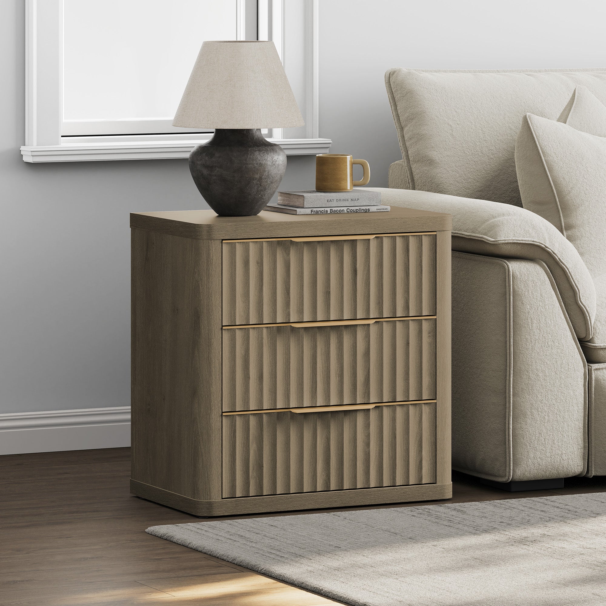 Cas Nightstands 3 Drawers, Golden Handle