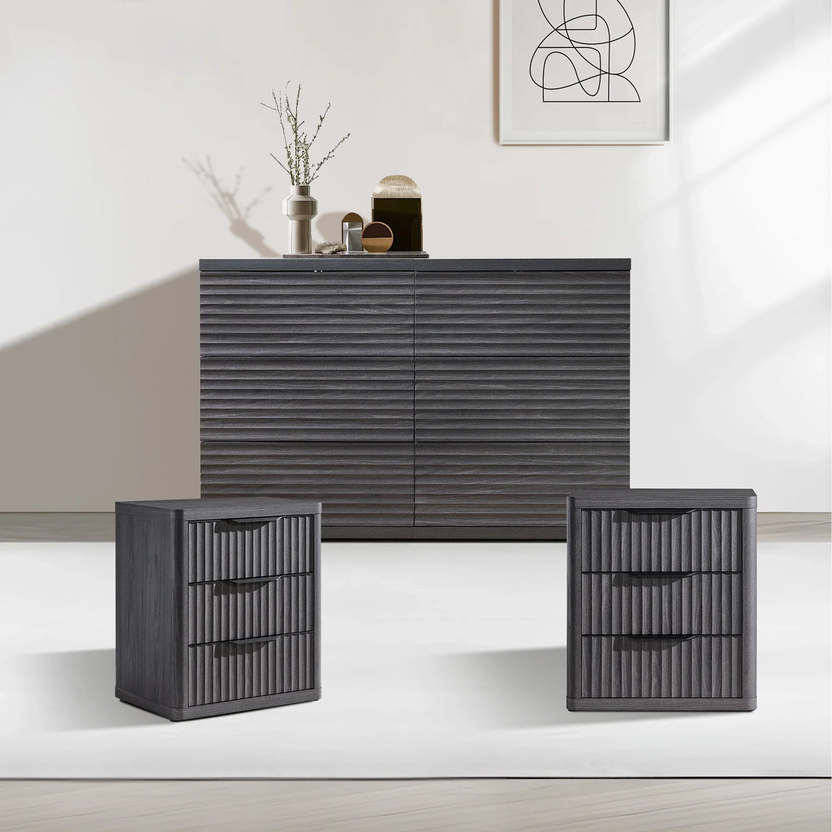 Stria 6 Drawers Chest and Nightstands Set