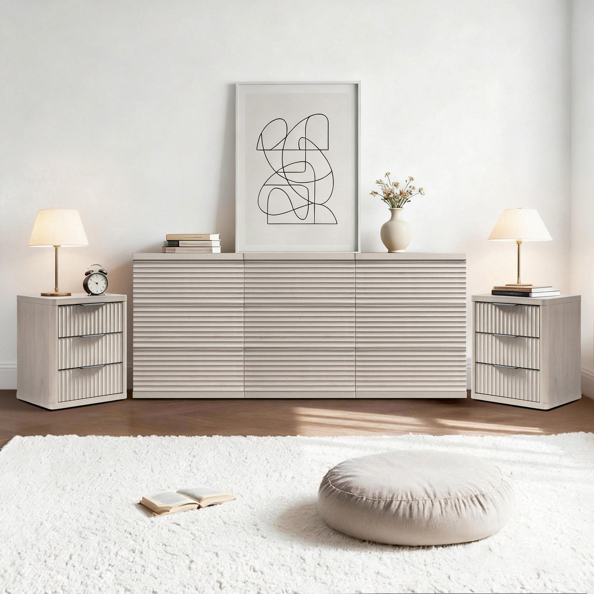 Stria 9-Drawer Dresser and Cas 3-Drawer Nightstand Set
