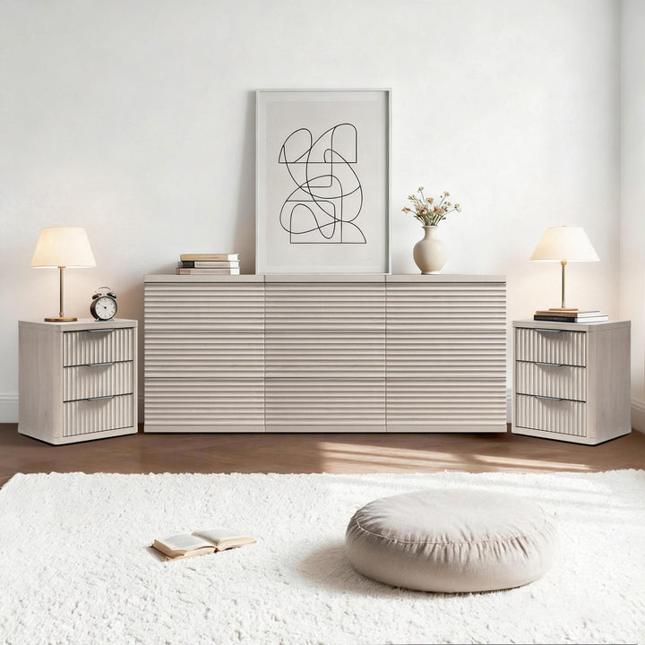 Stria 9-Drawer Dresser and Cas 3-Drawer Nightstand Set