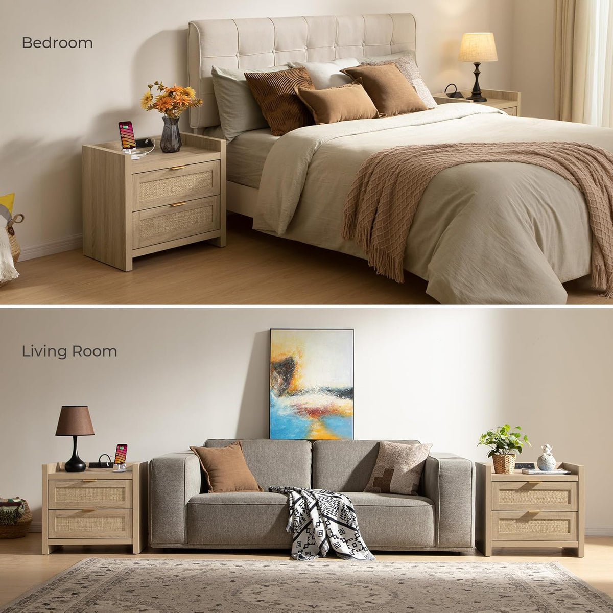 Savanna Nightstands Set of 2 with Charging Station
