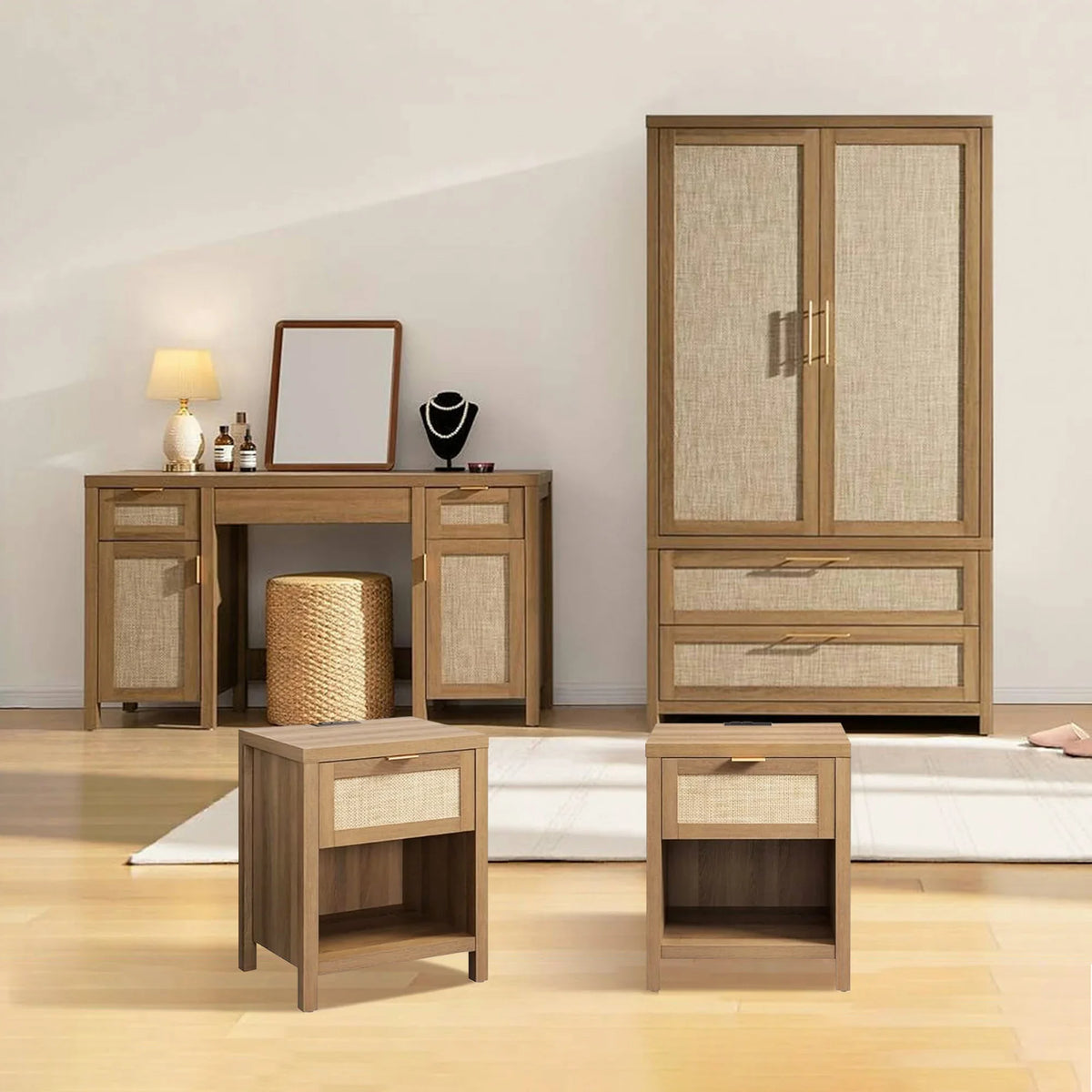 Savanna Wardrobe, Vanity Table, Nightstand with Charger Sets