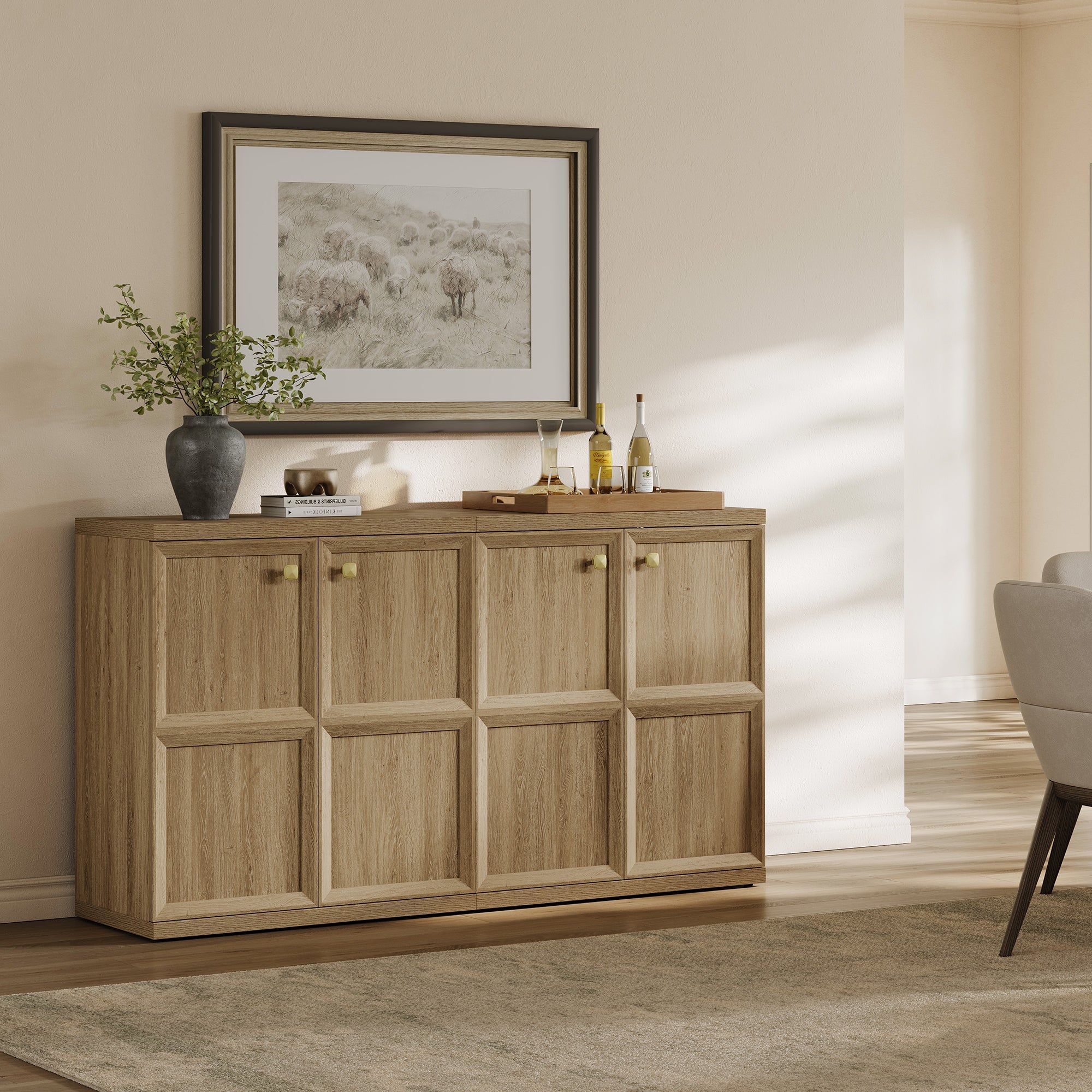 SICOTAS 33.7"W Sideboard Buffet Cabinet Set-WM