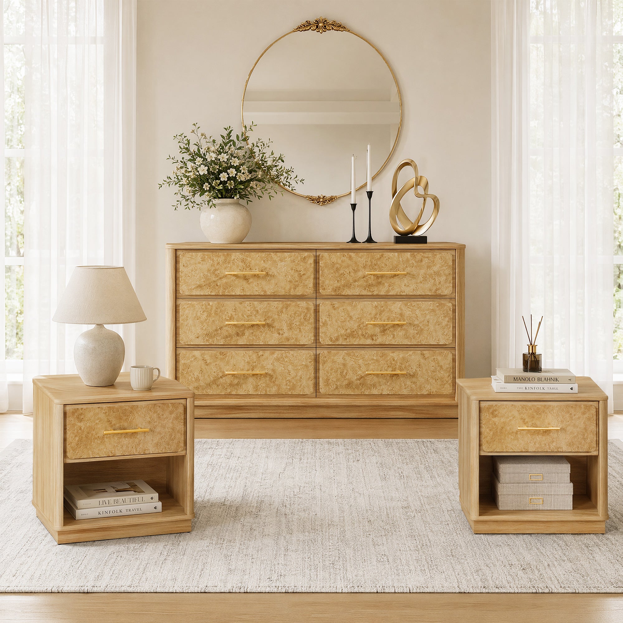 Burluxe 6 Drawers Dresser and Nightstands Set