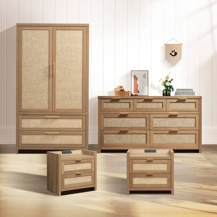SICOTAS 4 Piece Bedroom Sets, Wardrobe, 7-Drawer Dresser and Nightstand with Drawer, Modern Bedroom Sets with Storage and Charging Station SICOTAS 4 Piece Bedroom Sets, Wardrobe, 7-Drawer Dresser and Nightstand with Drawer, Modern Bedroom Sets with Storage and Charging Station