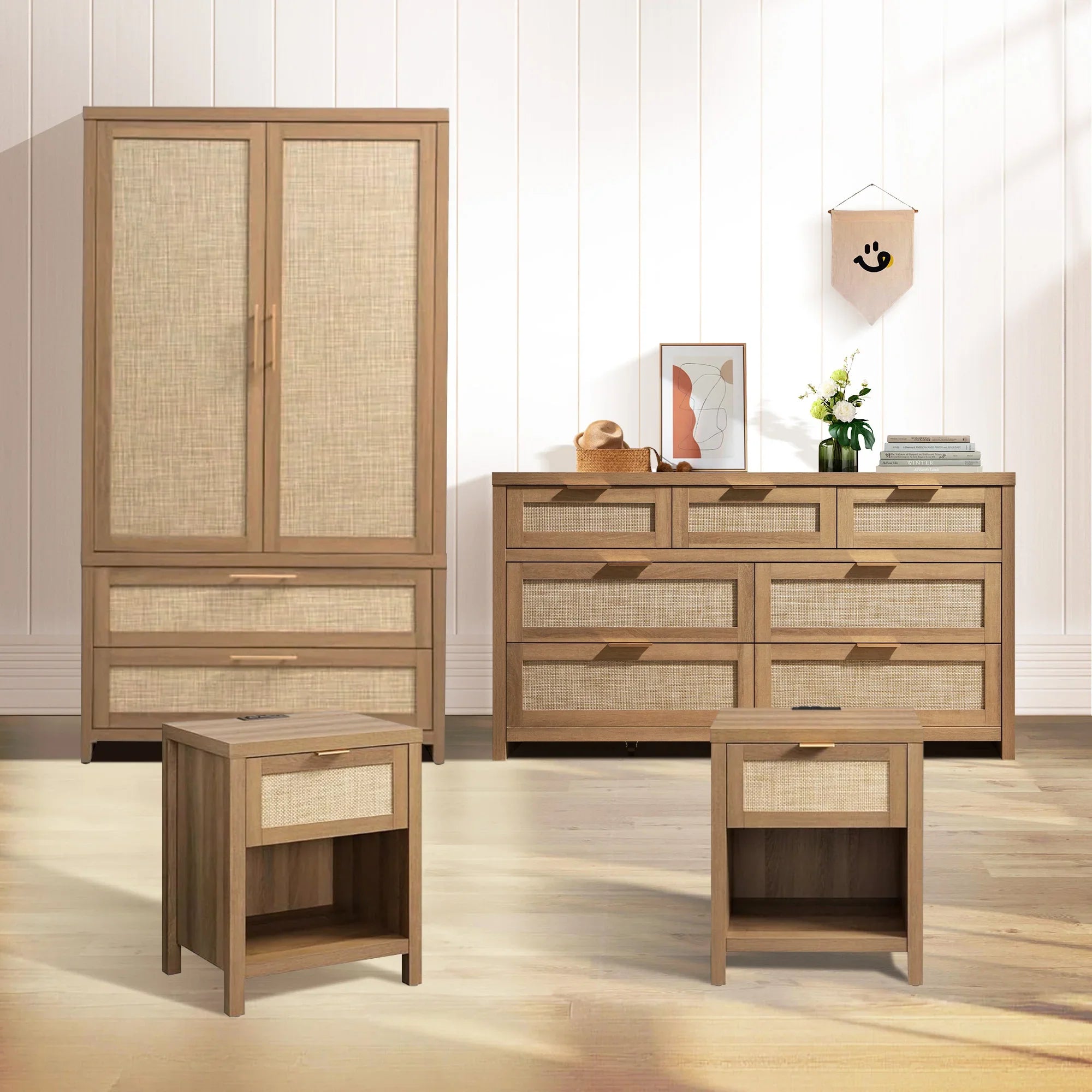 Savanna Wardrobes Closet, Dresser and Nightstand with Charging Set