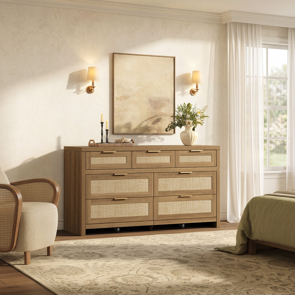 Savanna Rattan 7-Drawer Dresser for Bedroom Storage