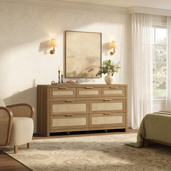 Savanna Rattan 7-Drawer Dresser for Bedroom Storage