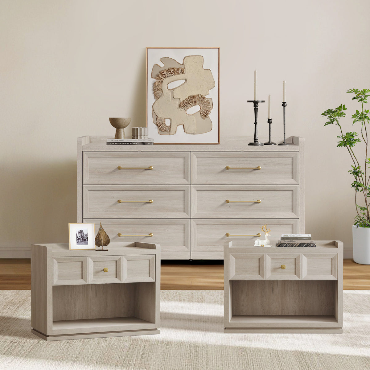 Helio 6-Drawer Dresser and Large Nightstands Set