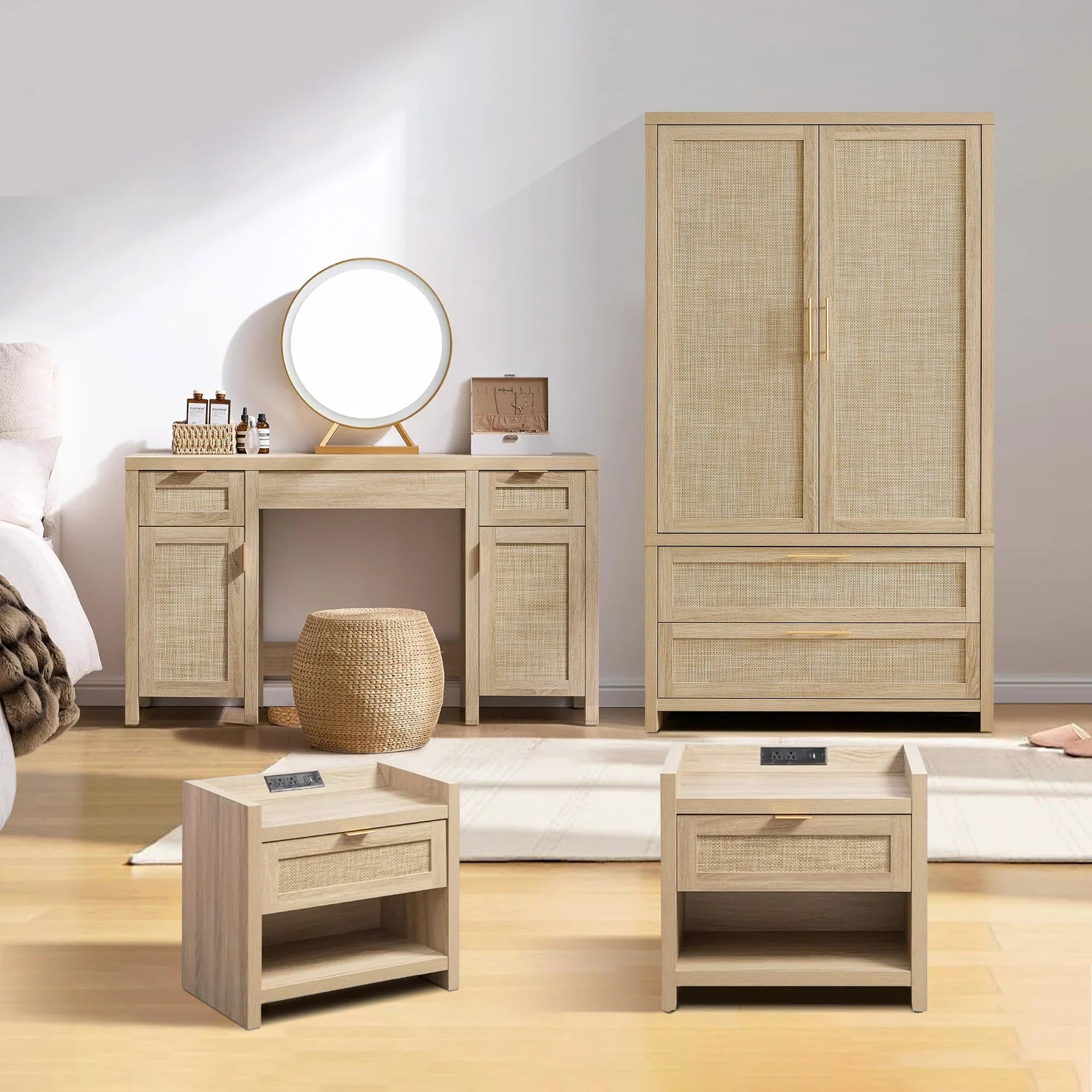 Savanna Makeup Vanity, Wardrobe and Nightstands Set